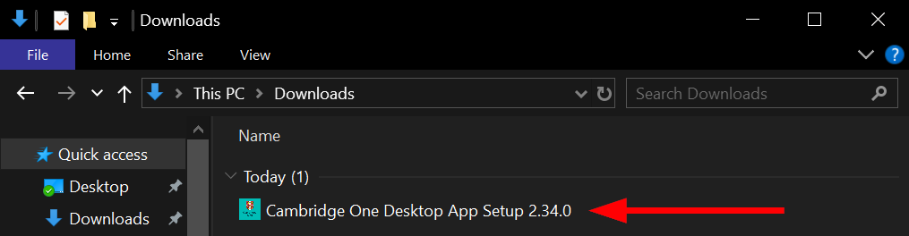 Screenshot highlighting the installer on the downloads folder