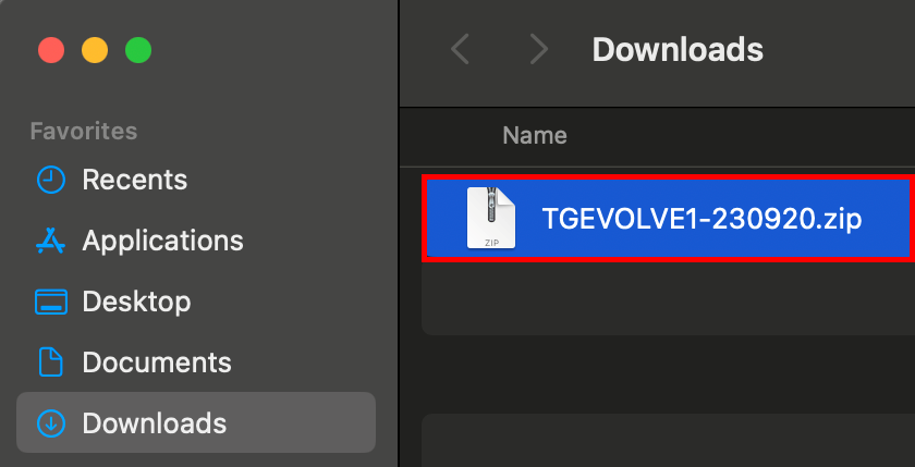 Screenshot highlighting the zip file under the 'Downloads' folder