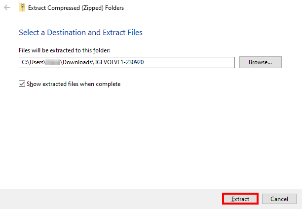 Screenshot highlighting the extract button